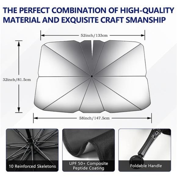 Car Windshield Sun Shade - Foldable Umbrella Reflective Sunshade for Car Front - Picture 2 of 7